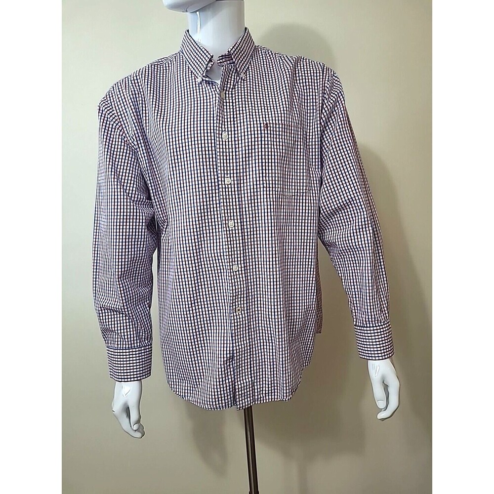 Izod Men's Button Up Plaid Shirt Size XL Check Button Down Red White Blue Plaid